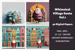 Whimsical Village Santa Digital Paper Vol.1, 40 PNG &amp; JPEG Product Image 1