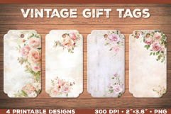 Elegant Shabby Chic Roses Printable Gift Tags with Lace Product Image 1