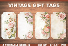 Elegant Shabby Chic Roses Printable Gift Tags with Lace Product Image 1