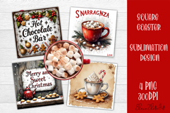 Vintage Christmas Sublimation, retro square Coaster Design Product Image 1