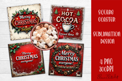 Vintage Christmas Sublimation, retro square Coaster Design Product Image 1