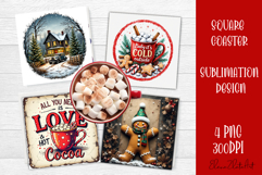 Vintage Christmas Sublimation, retro square Coaster Design Product Image 1