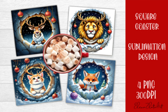 Vintage christmas animal square coasters retro sublimation Product Image 1