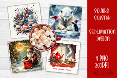 Vintage Christmas Sublimation, retro square Coaster Design Product Image 1