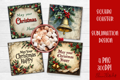 Vintage Christmas Sublimation, retro square Coaster Design Product Image 1
