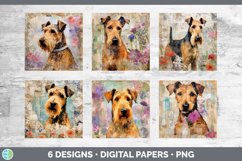 Bundle of six Decoupage Airedale Terriers Paper Backgrounds designs.