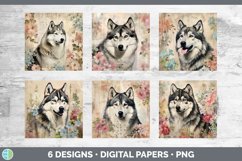 Bundle of six Decoupage Alaskan Malamutes Paper Backgrounds designs.