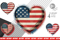 Vintage American Flag Heart Clipart Product Image 1
