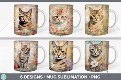 Bundle of six Decoupage Angora Cats Mug Wrap designs.