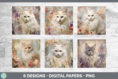 Bundle of six Decoupage Angora Cats Paper Backgrounds designs.