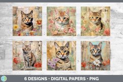 Bundle of six Decoupage Angora Cats Paper Backgrounds designs.