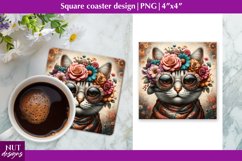 Square coaster bundle Vintage Floral cat coaster design Product Image 1