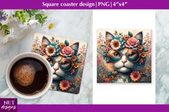Square coaster bundle Vintage Floral cat coaster design Product Image 1