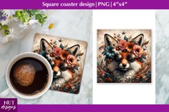 Square coaster bundle Vintage Floral Fox coaster design Product Image 1