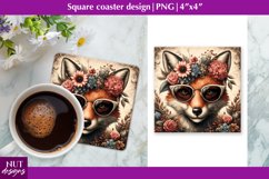 Square coaster bundle Vintage Floral Fox coaster design Product Image 1