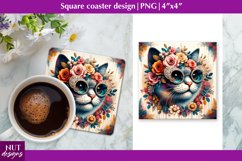 Square coaster bundle Vintage Floral cat coaster design Product Image 1