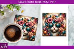 Square coaster bundle Vintage Floral cat coaster design Product Image 1