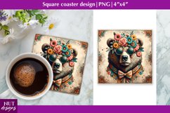 Square coaster bundle Vintage Floral Bear coaster design Product Image 1