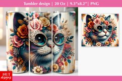 Old Fashion Floral Cat in sunglasses Cat tumbler sublimation Product Image 1