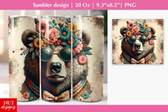Old Fashion Floral Bear in sunglasses Bear tumbler wrap Product Image 1