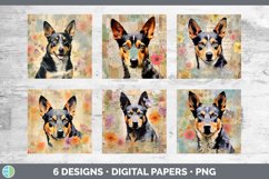 Bundle of six Decoupage Australian Cattle Dogs Paper Backgrounds designs.