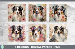 Bundle of six Decoupage Australian Shepherds Paper Backgrounds designs.