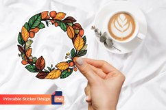 Vintage Autumn Leaves Wreath Sticker, Rustic Fall Sticker Product Image 1