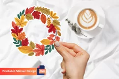Vintage Autumn Leaves Wreath Sticker, Harvest Wreath Sticker Product Image 1