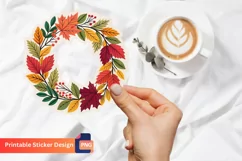 Vintage Autumn Leaves Wreath Sticker, Harvest Wreath Sticker Product Image 1