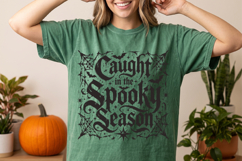 Vintage Bat Caught in the Spooky Season PNG,Halloween Shirt Product Image 2
