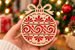 Vintage Bauble Laser Cut Wood File, Christmas Ornament SVG Product Image 1