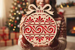 Vintage Bauble Laser Cut Wood File, Christmas Ornament SVG Product Image 2