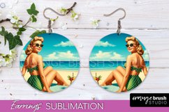 Pin Up Girl Earrings PNG - Beach Round Earrings Sublimation Product Image 1