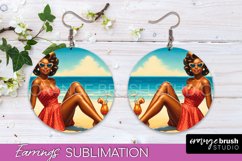 Pin Up Girl Earrings PNG - Beach Round Earrings Sublimation Product Image 1