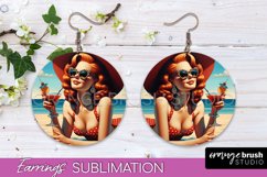 Pin Up Girl Earrings PNG - Beach Round Earrings Sublimation Product Image 1