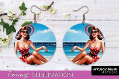 Pin Up Girl Earrings PNG - Beach Round Earrings Sublimation Product Image 1