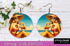 Pin Up Girl Earrings PNG - Beach Round Earrings Sublimation Product Image 1