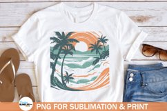 Retro Beach Sunset PNG, Distressed Ocean Waves Sublimation Product Image 1