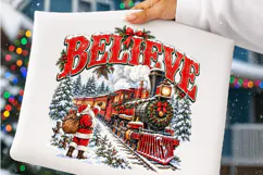 Vintage Believe Christmas Train PNG | Santa Winter Png Product Image 4