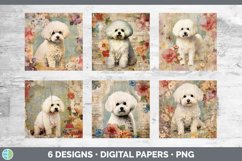 Bundle of six Decoupage Bichon Frises Paper Backgrounds designs.