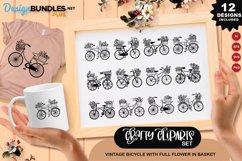 Vintage Bicycle With Full Flower In Basket Clipart Set Product Image 1