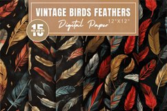 Vintage Birds Feathers Digital Paper Bundle Product Image 1