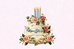 Vintage Birthday Cake Watercolor Sublimation clipart Product Image 6
