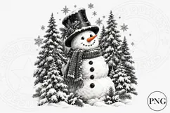 Vintage Black and White Christmas Snowman PNG | Winter Wonde Product Image 1