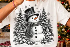 Vintage Black and White Christmas Snowman PNG | Winter Wonde Product Image 3