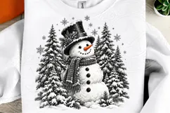 Vintage Black and White Christmas Snowman PNG | Winter Wonde Product Image 4