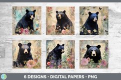 Bundle of six Decoupage Black Bears Paper Backgrounds designs.