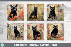 Bundle of six Decoupage Black Cats Paper Backgrounds designs.