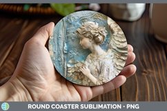 GorgeousVintage Blue Christmas Round Coaster design.