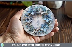 GorgeousVintage Blue Christmas Round Coaster design.